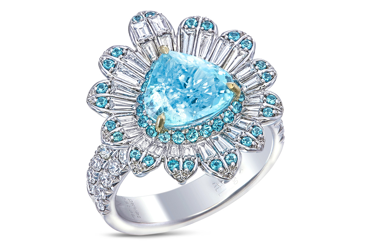Platinum Jewelry Yael floral inspired paraiba ring