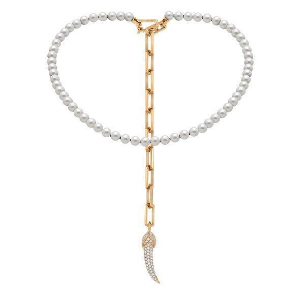 Marei New York Damian horn talisman pearl choker necklace