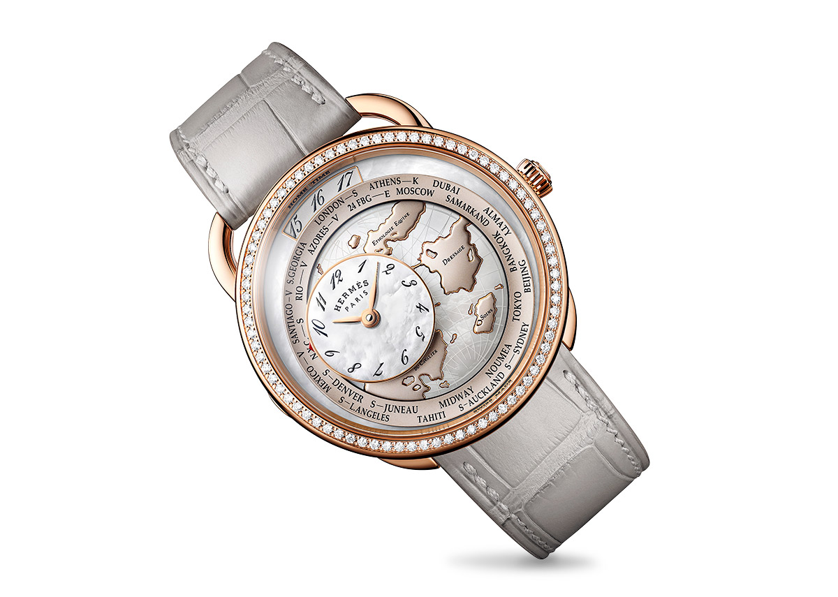 Hermes arceau le temps voyageur rose gold watch
