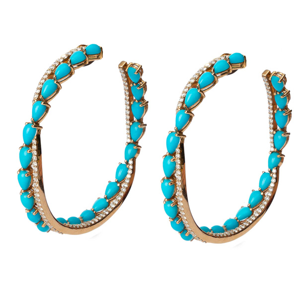 Stone turquoise hoops