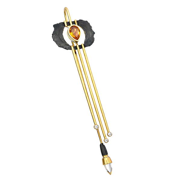 Gold and Smoke orange diamond Continuum stick pin