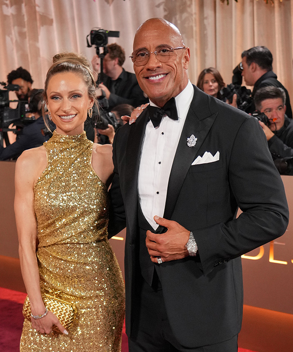 Lauren Hashian and Dwayne Johnson at 2026 Golden Globes