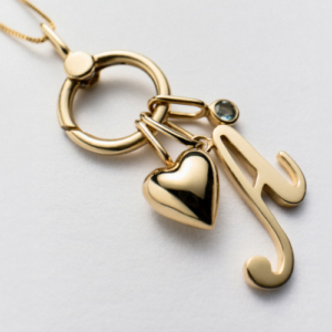 10k solid gold letter A, heart, and blue stone charms from Ana Luisa