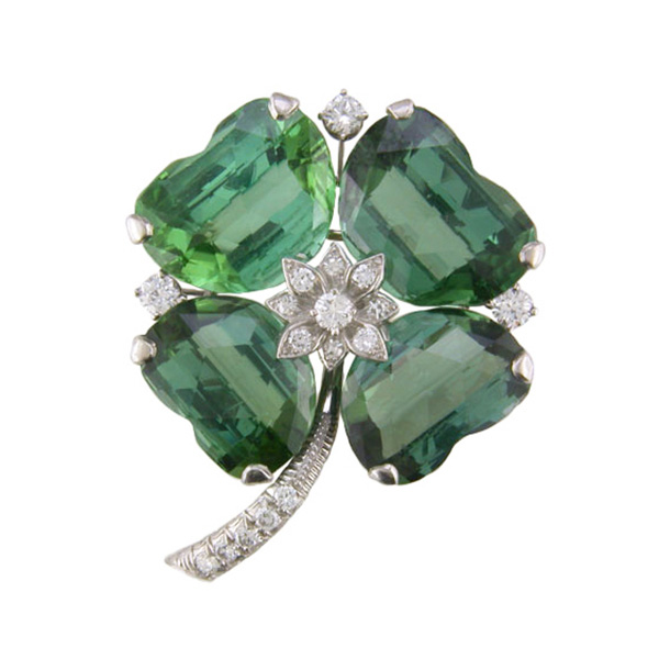 Tourmaline Clover Brooch