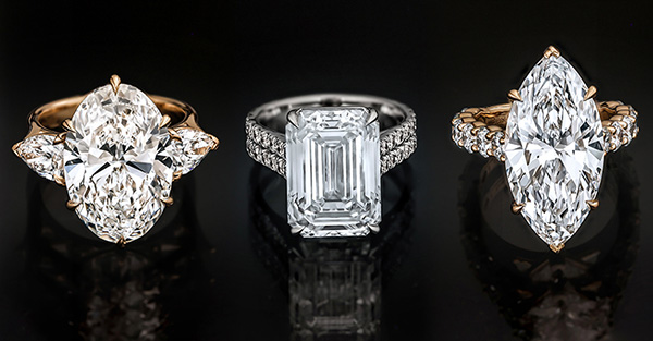 Three varieties of engagement ring style (each featuring a 10ct lab grown diamond center) by Malakan