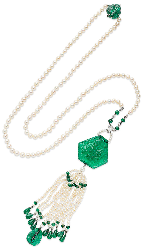 Cartier art deco pearl emerald diamond sautoir 1925