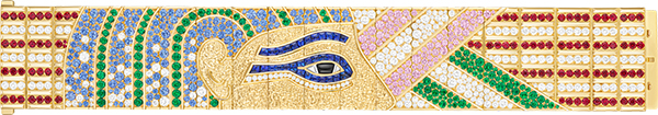 Paysage royal bracelet in 18k gold with emeralds, rubies, blue and pink sapphires, onyx, and diamonds