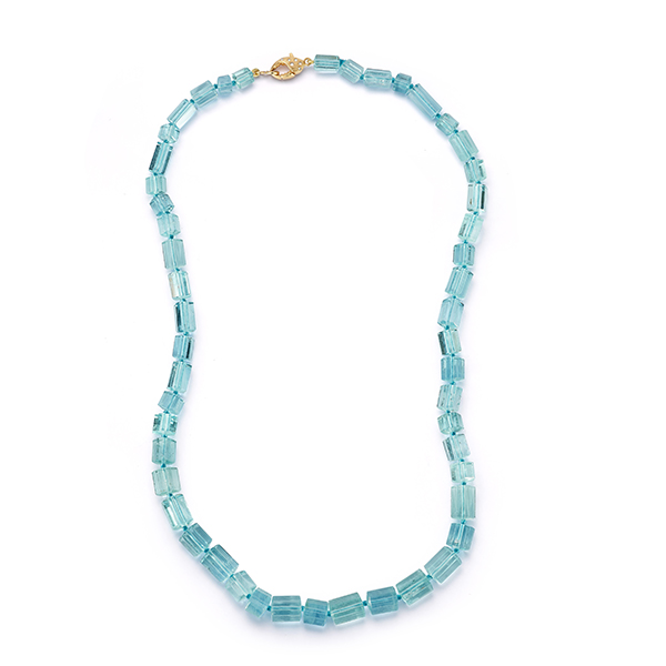 RENNA Diamond Lobster Clasp Aquamarine Beaded Necklace RENNA Diamond Lobster Clasp Aquamarine Beaded Necklace