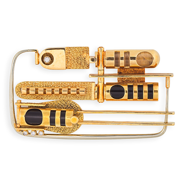 Alberto Giorgi lacquer glass diamond brooch circa 1970